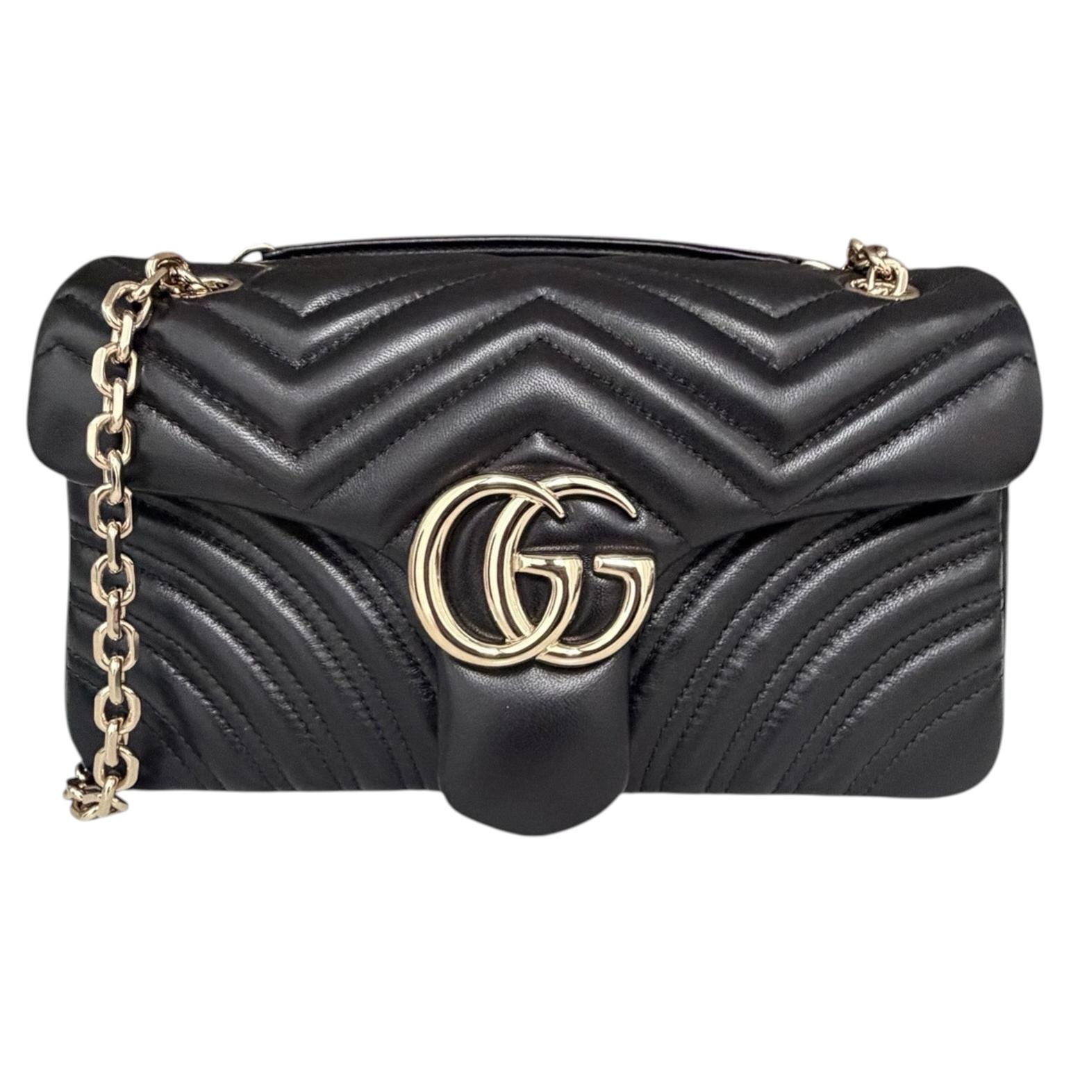 Gucci Black Leather GG Medium Marmont Shoulder Bag NEW MODEL