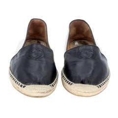 Gucci Black Leather Gg Monogram Espadrille 39.5 Flats