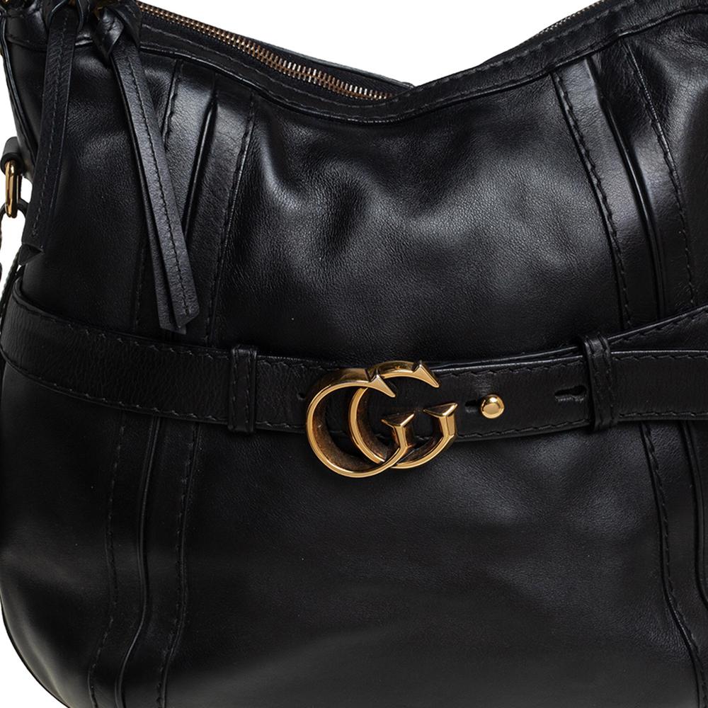 Gucci Black Leather GG Running Hobo 2