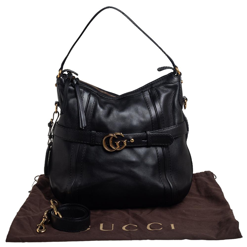 Gucci Black Leather GG Running Hobo 4