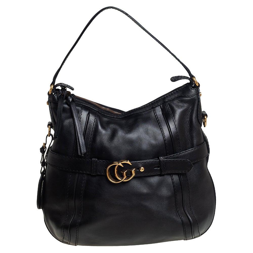 Gucci Black Leather GG Running Hobo