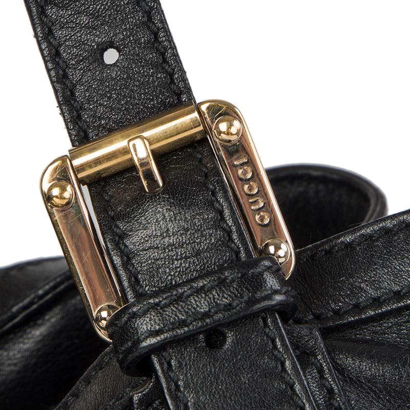 Black GUCCI black leather GG Tote Shoulder Bag