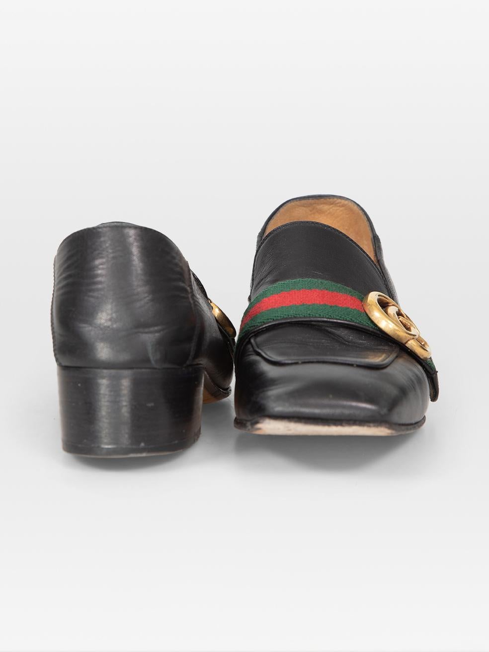 Gucci Black Leather GG Web Stripe Loafers Size IT 37 In Good Condition For Sale In London, GB