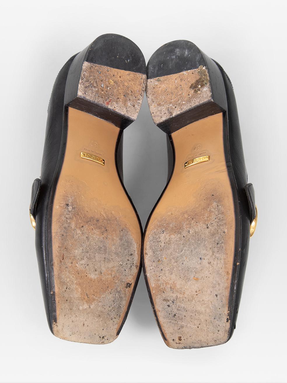 Women's Gucci Black Leather GG Web Stripe Loafers Size IT 37 For Sale
