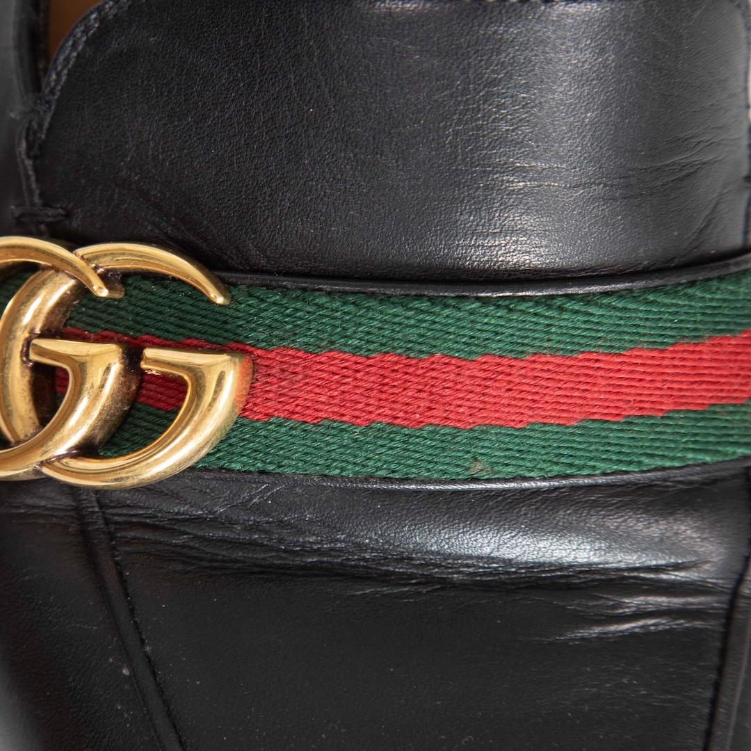 Gucci Black Leather GG Web Stripe Loafers Size IT 37 For Sale 1