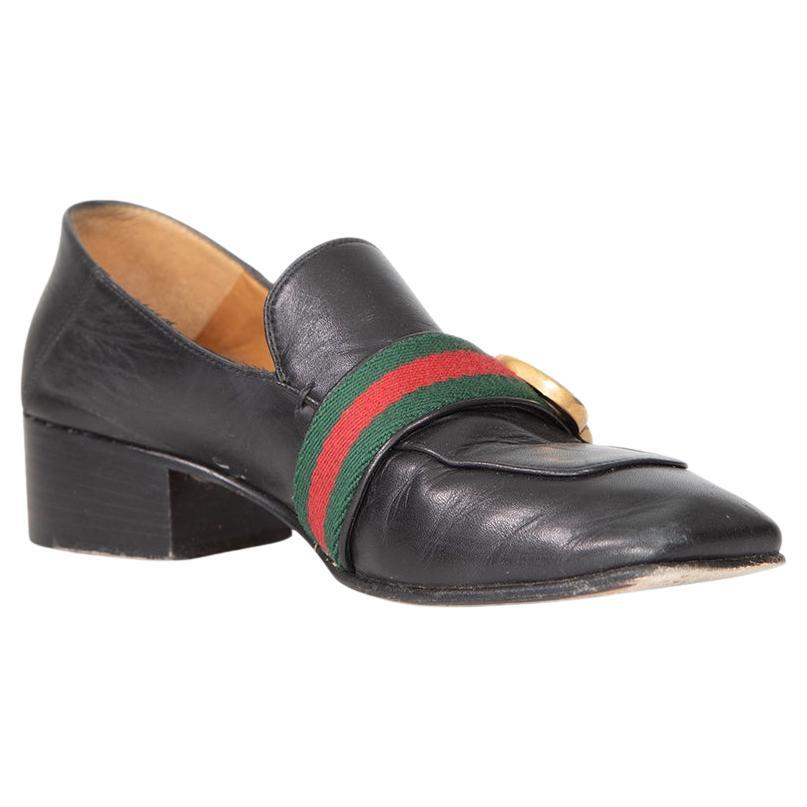 Gucci Black Leather GG Web Stripe Loafers Size IT 37 For Sale