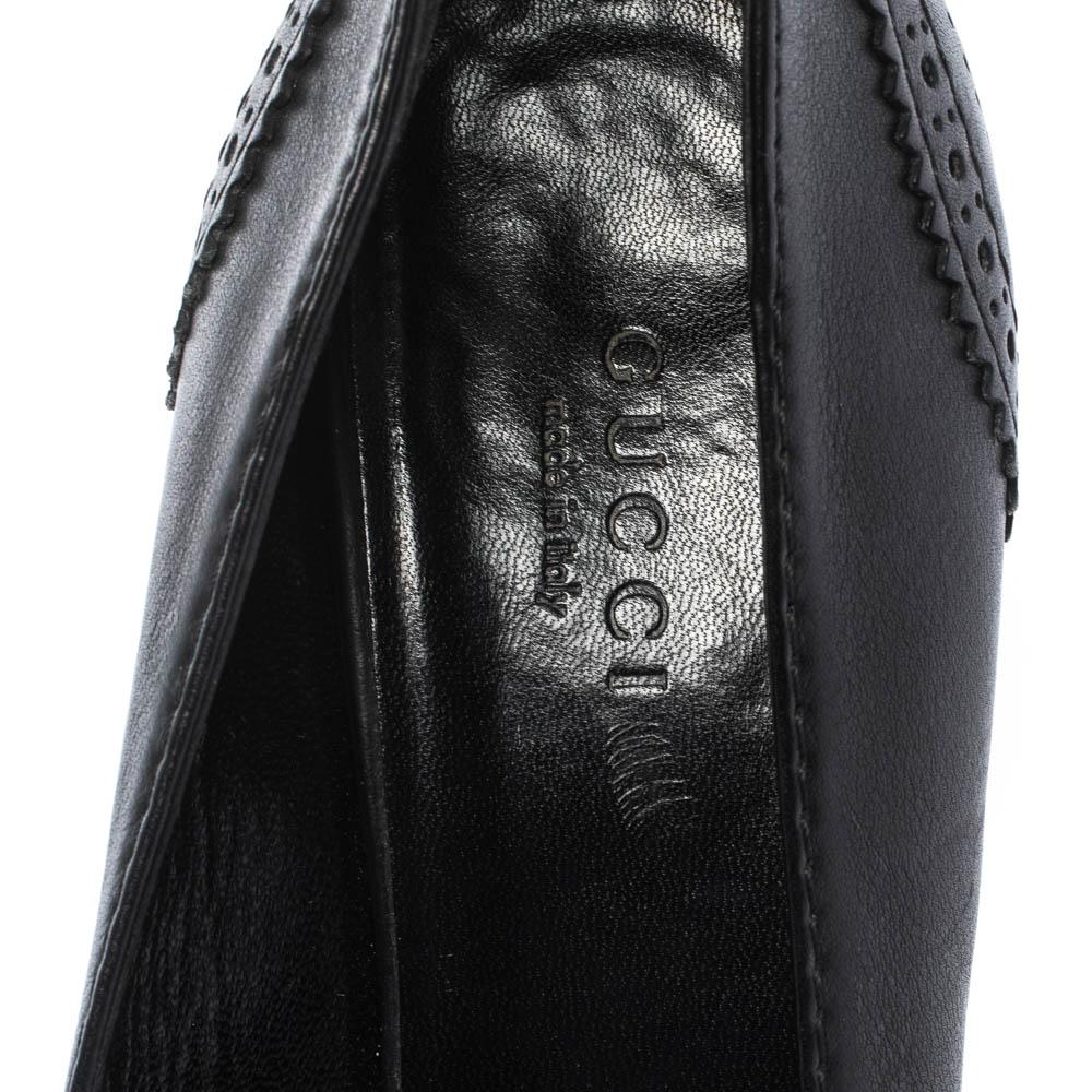 Gucci Black Leather GG Wedge Peep Toe Pump Size 36 In Good Condition In Dubai, Al Qouz 2