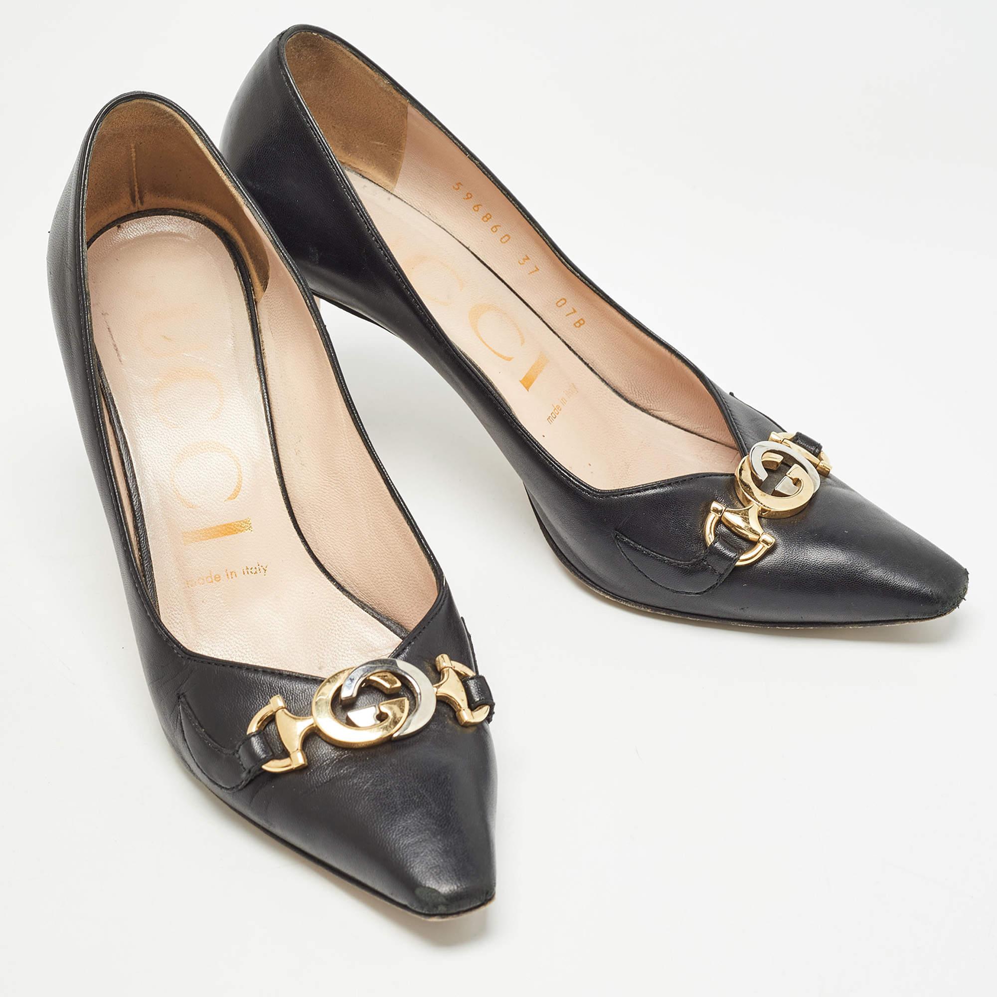 Women's Gucci Black Leather GG Zumi Pumps Size 37