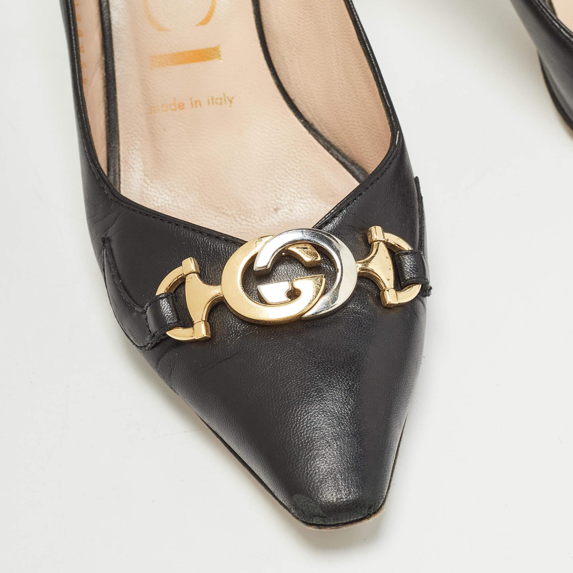 Gucci Black Leather GG Zumi Pumps Size 37 4
