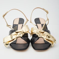 Gucci Black Leather Gold Bow Sandal Pumps 575842 (36 EU)