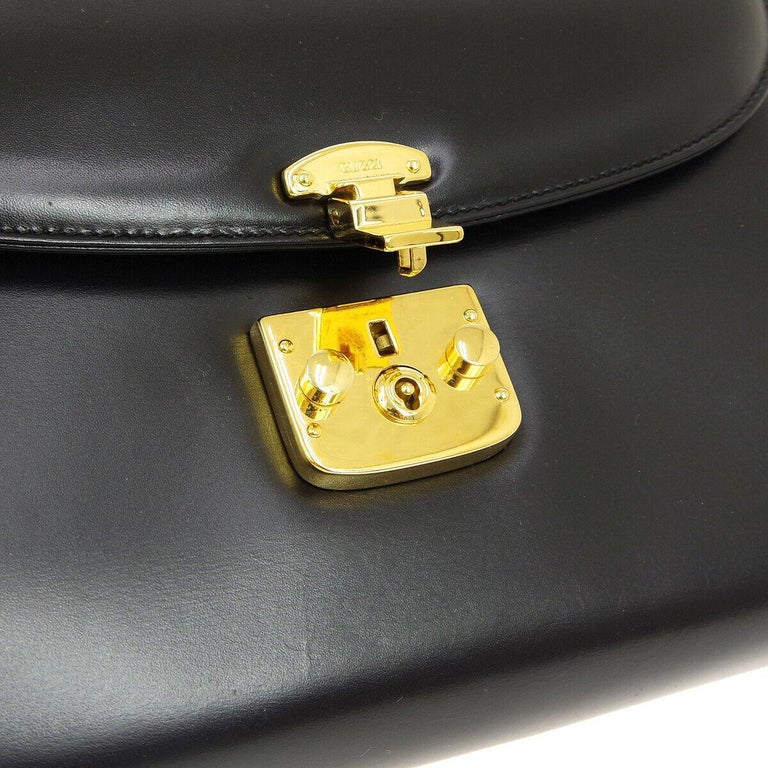 Gucci Black Leather Gold Flip Lock 2 in 1 Evening Clutch Shoulder Flap ...