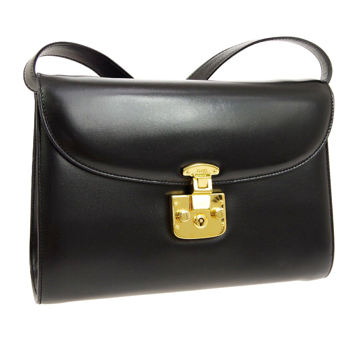 Gucci Black Leather Gold Flip Lock 2 in 1 Evening Clutch Shoulder Flap Bag