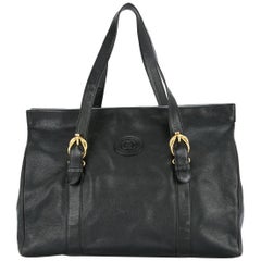 Gucci Black Leather Gold Men's Women's Large Carryall Travel Tote Bag