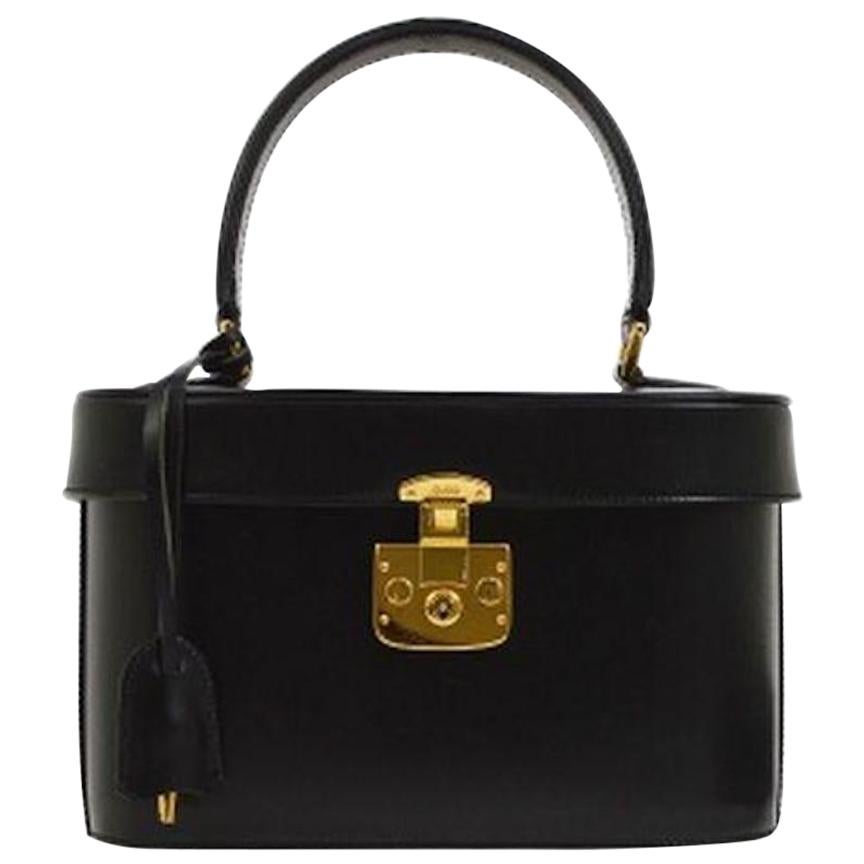 Gucci Black Leather Gold Top Handle Satchel Evening Kelly Jewelry Box Bag