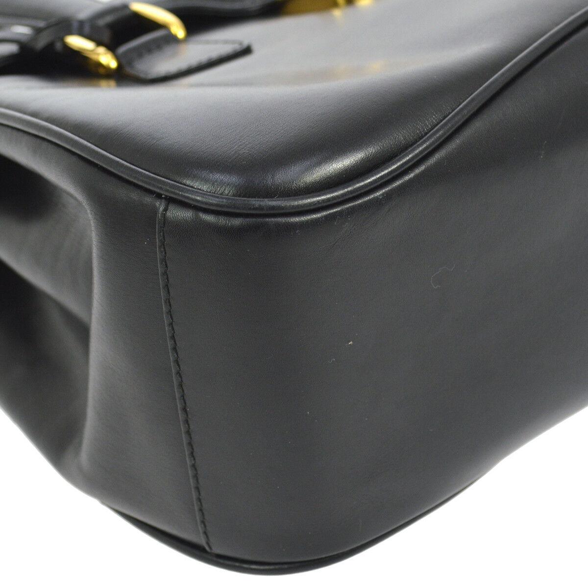 Gucci Black Leather Gold Top Handle Satchel Kelly Style Carryall Shoulder Bag 1