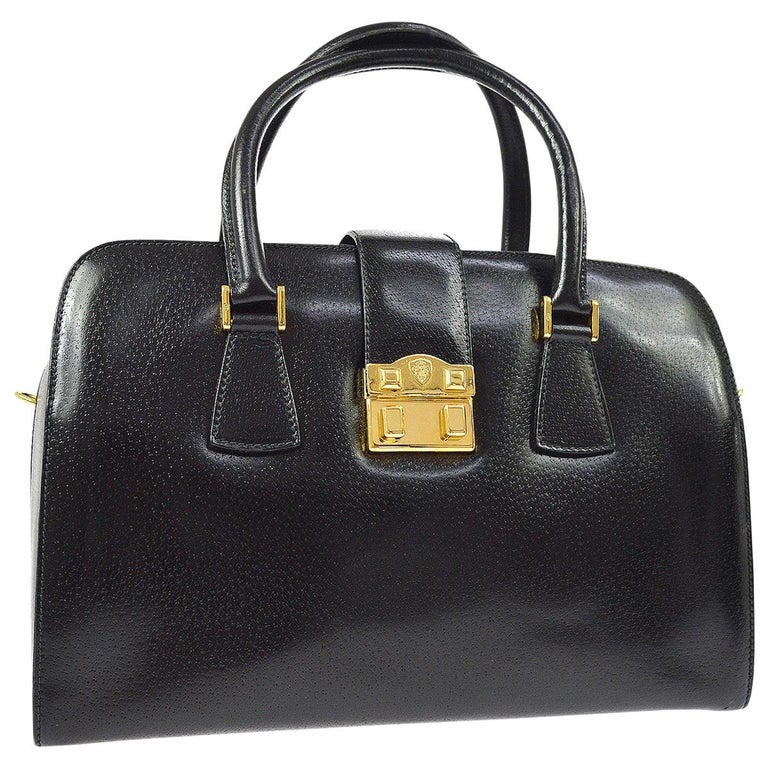 Gucci Black Leather Gold Top Handle Satchel Large Carryall Shoulder Bag
