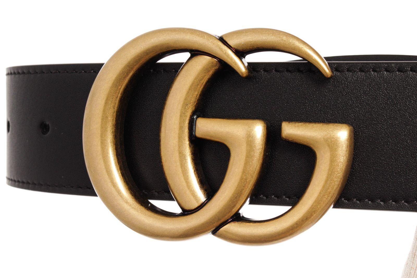Women's Gucci Black Leather Gold Wide Double GG Logo Belt 70
