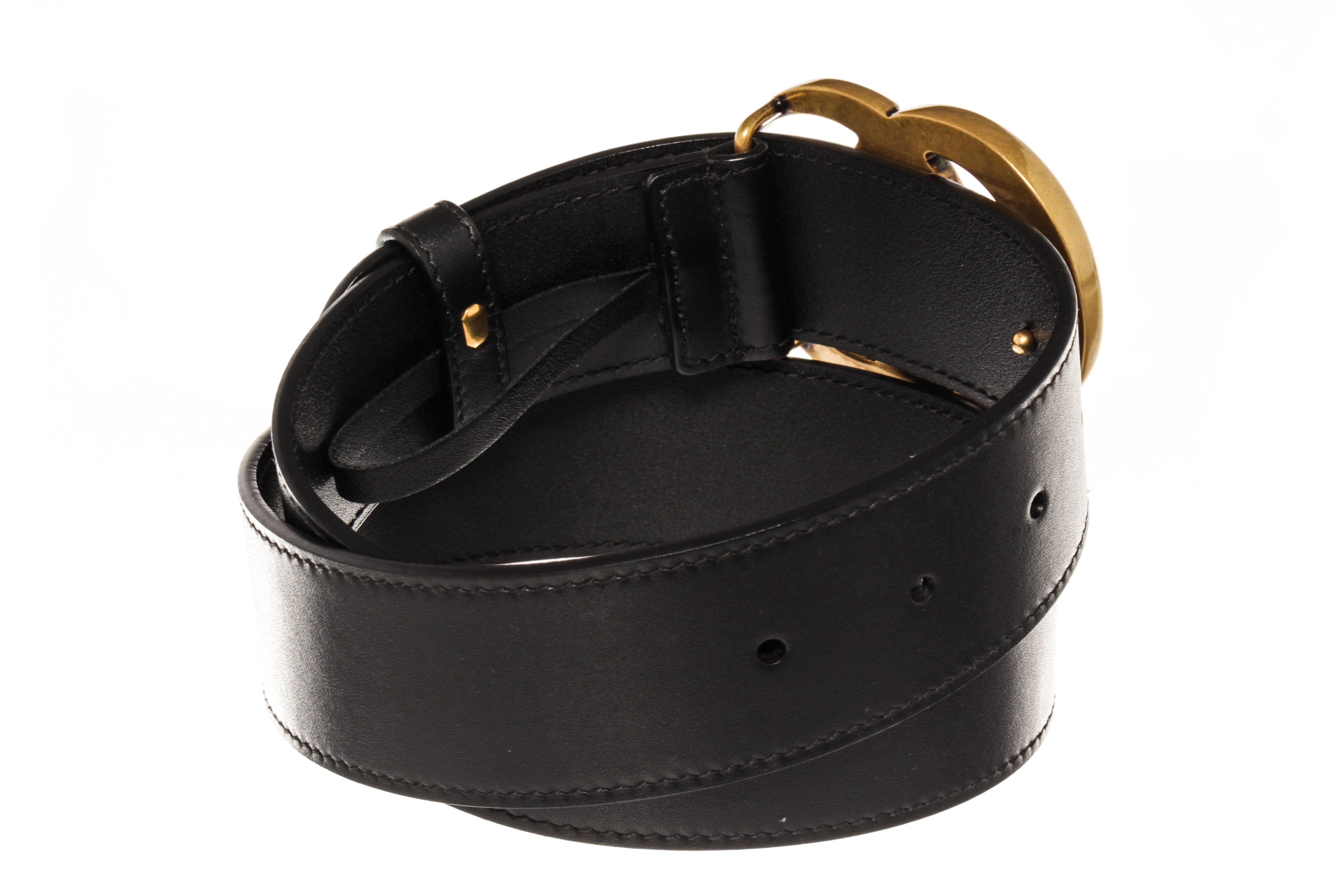 Women's Gucci Black Leather Gold Wide GG Belt