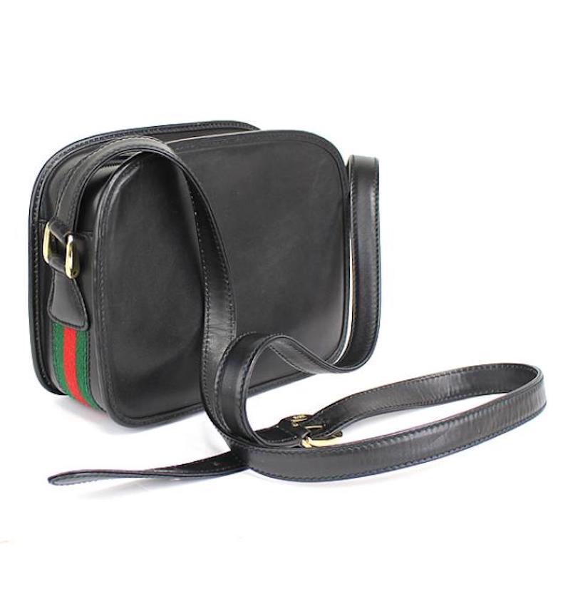 gucci black leather camera bag