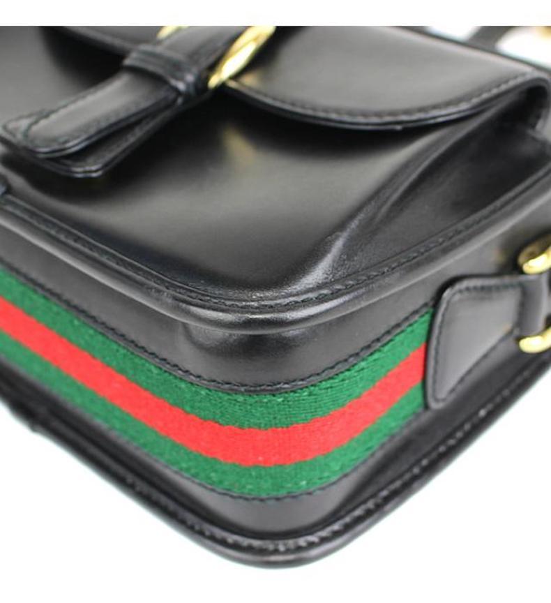 black leather gucci bag with red and green stripe
