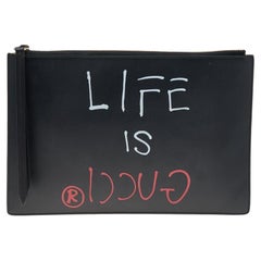 Gucci Black Leather Gucci Ghost Zip Pouch
