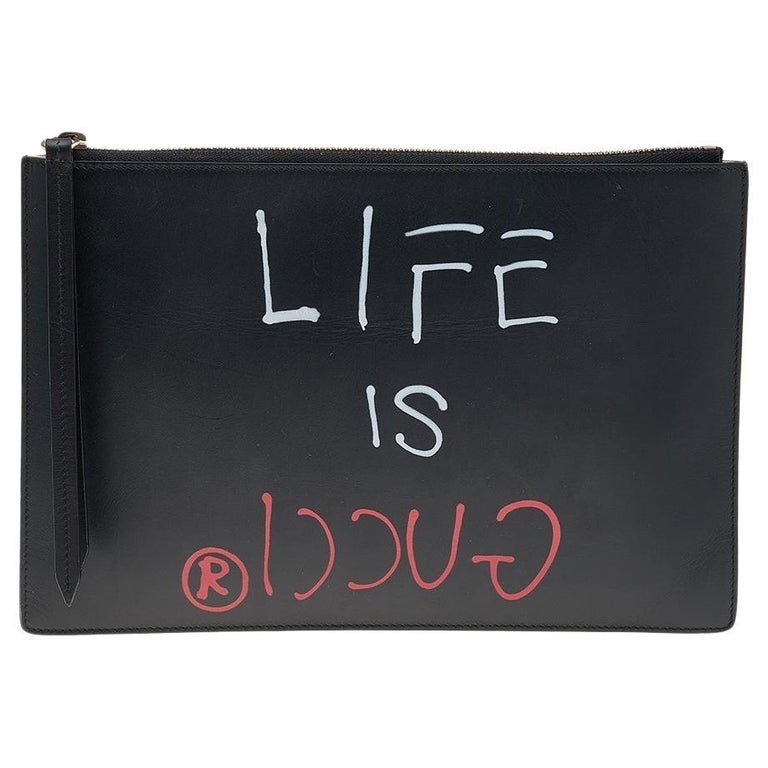 Gucci Black Leather Gucci Ghost Zip Pouch at 1stDibs