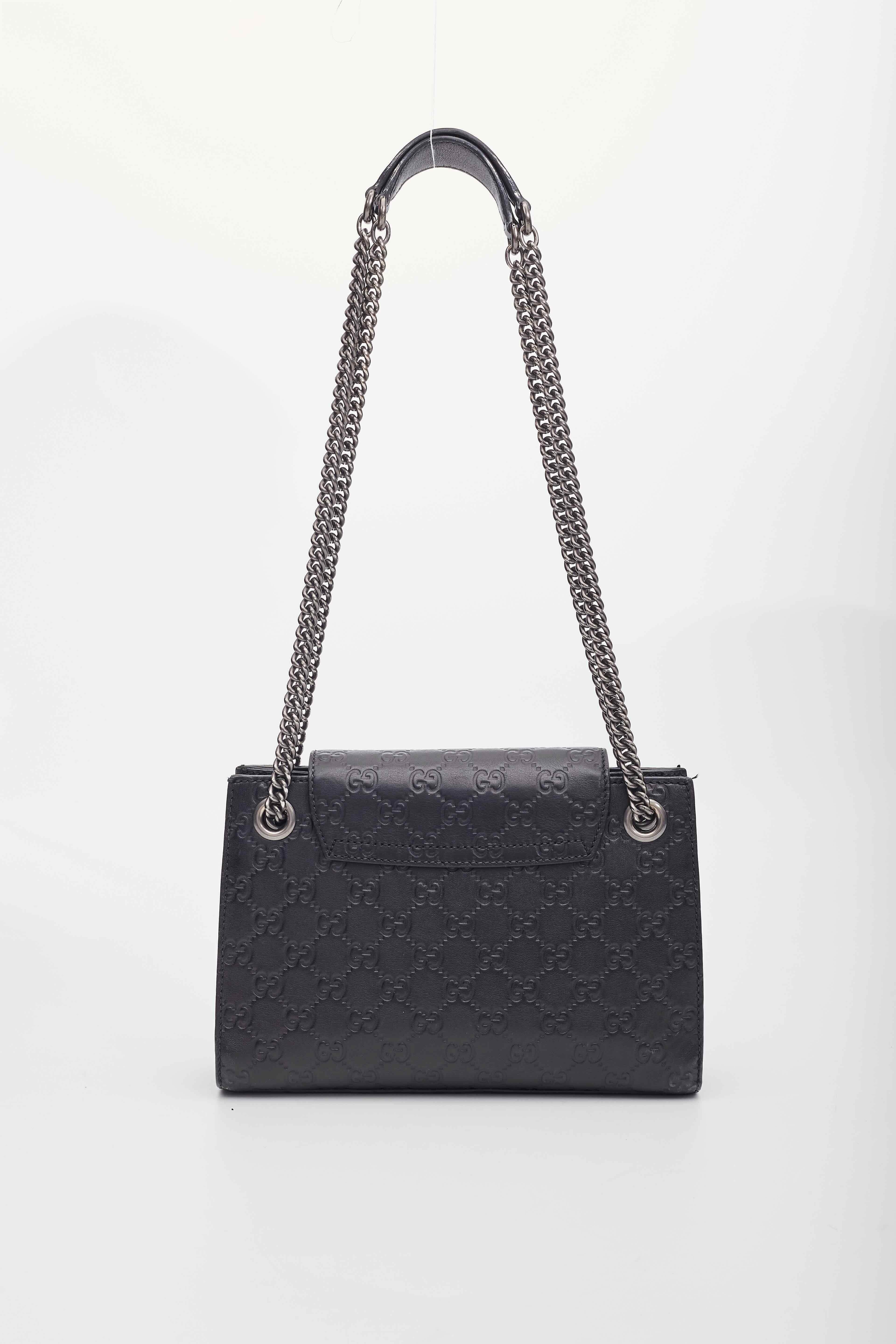 Gucci Black Leather Guccissima Emily Chain Shoulder Bag Small In Good Condition For Sale In Montreal, Quebec