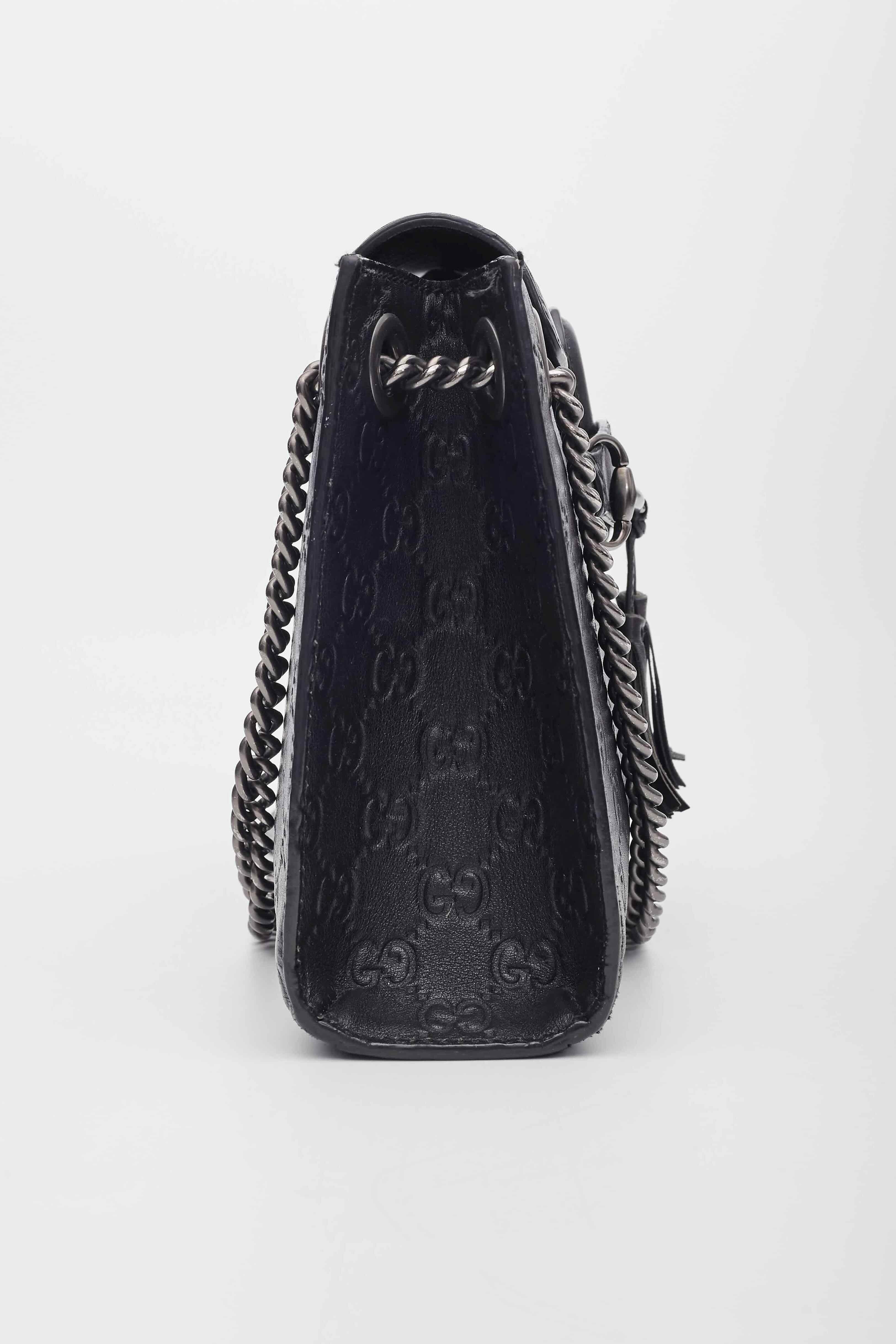 Gucci Black Leather Guccissima Emily Chain Shoulder Bag Small For Sale 1