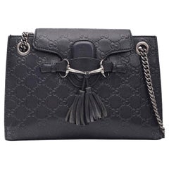 Gucci Black Leather Guccissima Emily Chain Shoulder Bag Small