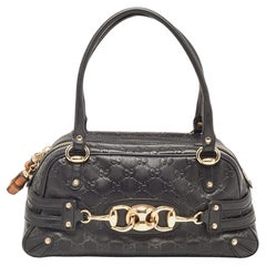 Gucci - Sac à main en cuir noir Guccissima Horsebit Wave Boston Bag