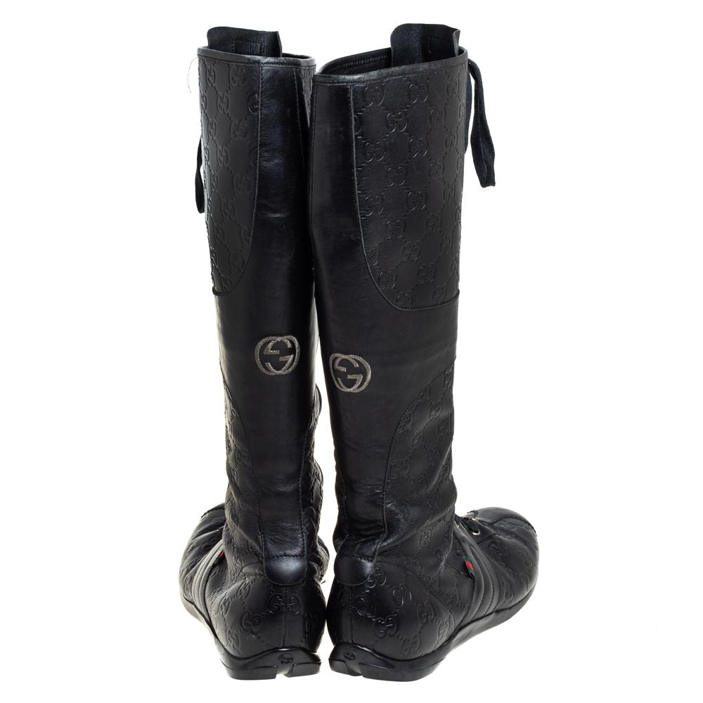 Gucci Black Leather Guccissima Knee High Boots Size 39 3