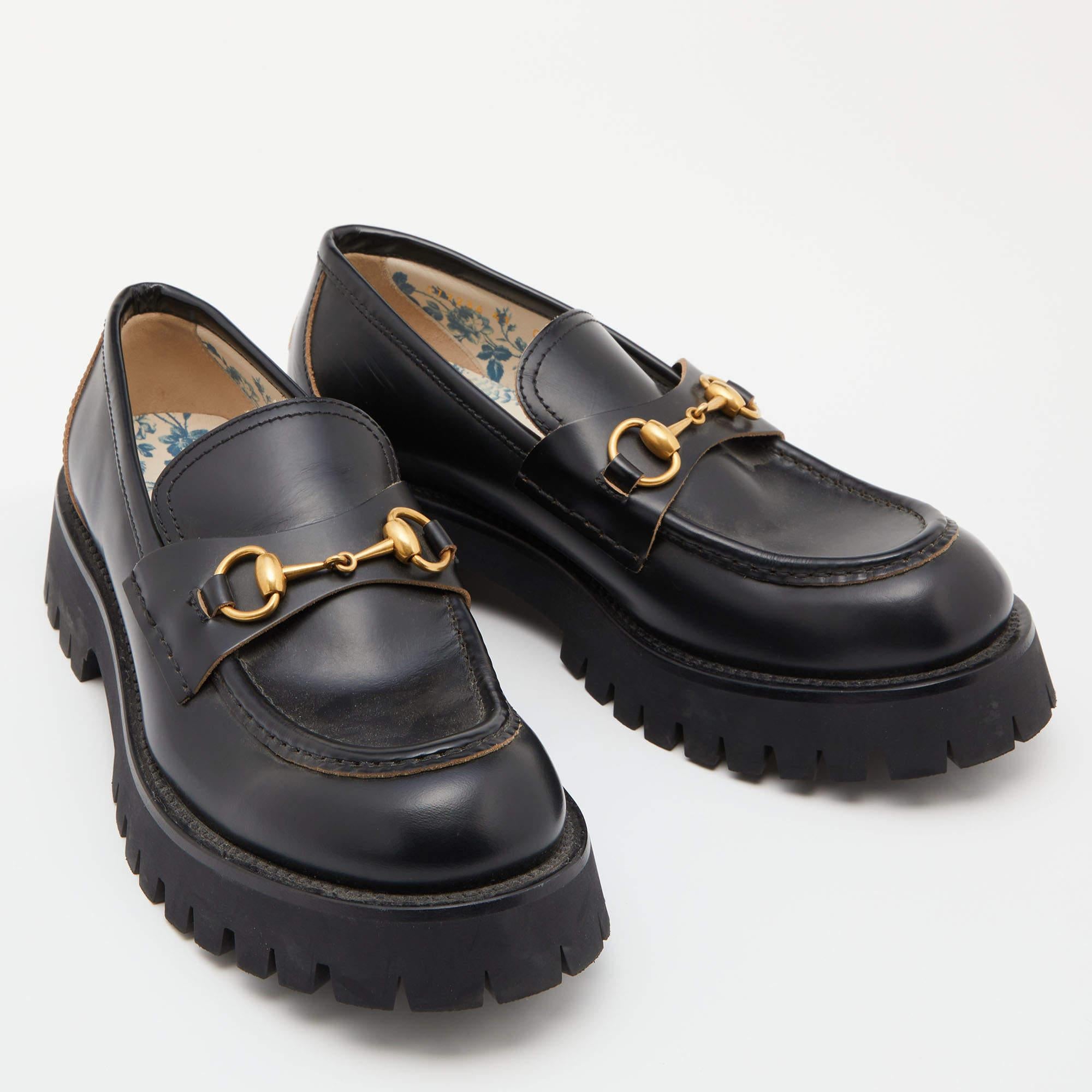 Gucci Black Leather Harald Horsebit Platform Loafers Size 41 1