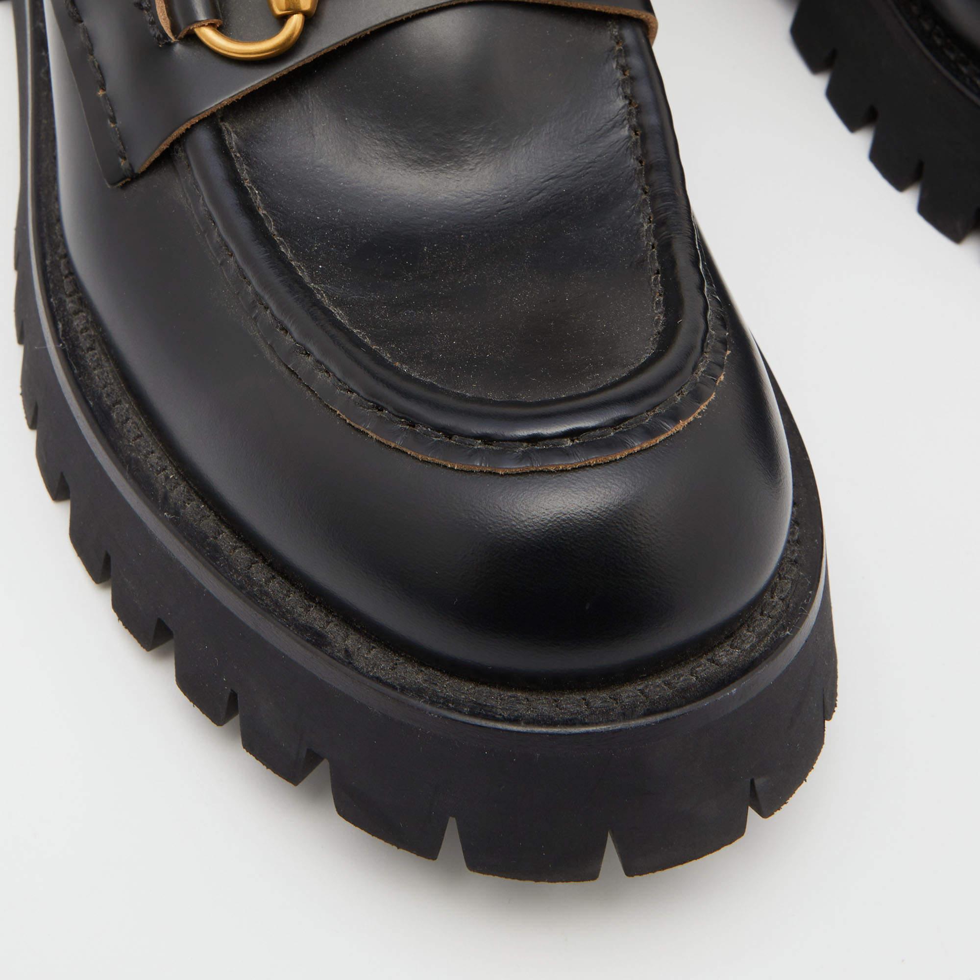 Gucci Black Leather Harald Horsebit Platform Loafers Size 41 2