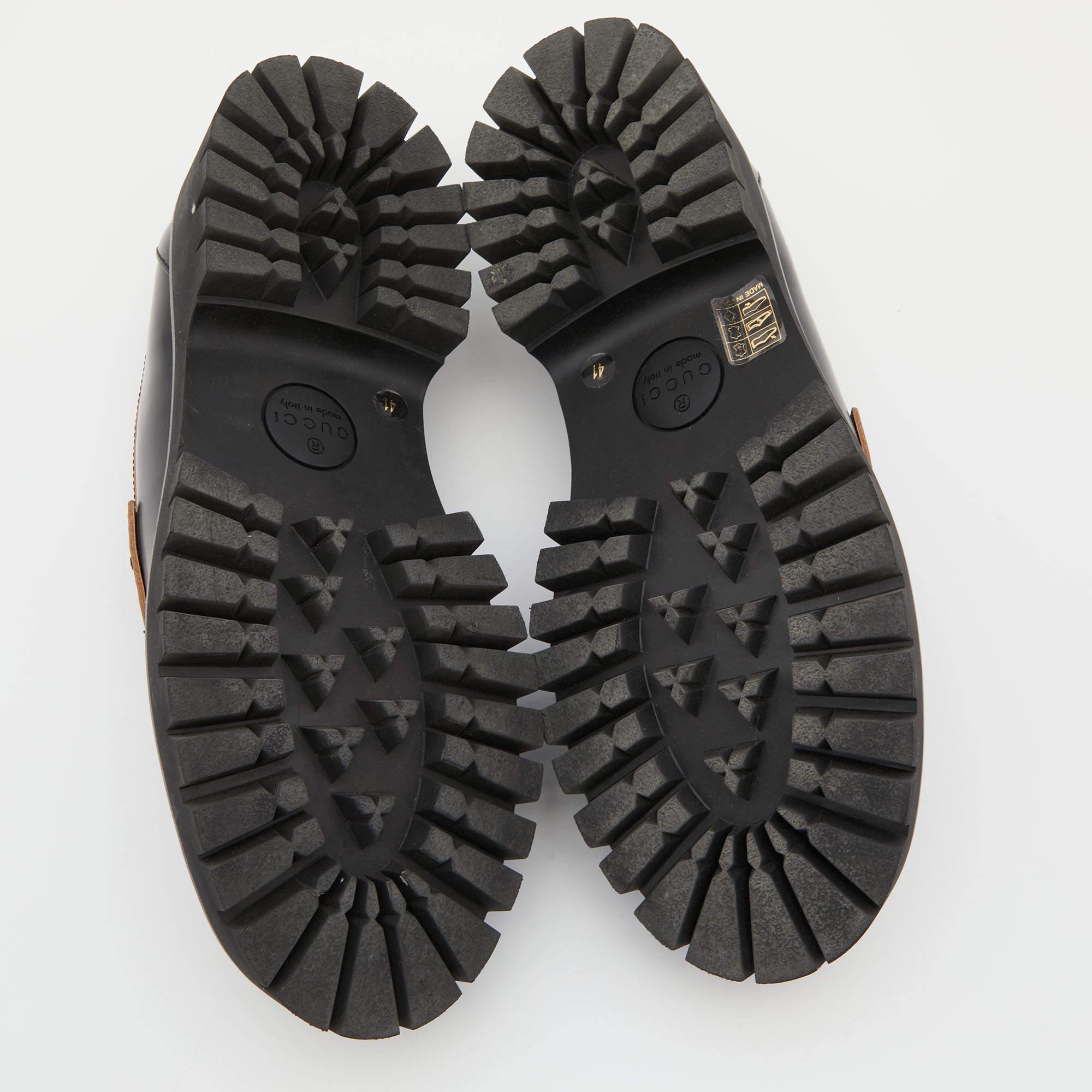 Gucci Black Leather Harald Horsebit Platform Loafers Size 41 4