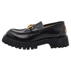 Gucci Black Leather Harald Horsebit Platform Loafers Size 41