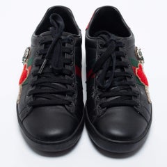 Gucci Black Leather Heart Dagger Ace Sneakers Size 36