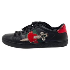Gucci Black Leather Heart Dagger Ace Sneakers Size 36