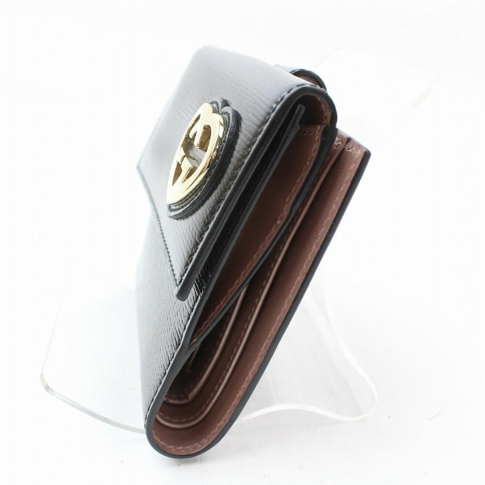 Portefeuille compact 871279 Gucci en cuir noir avec logo en forme de cœur en vente 2