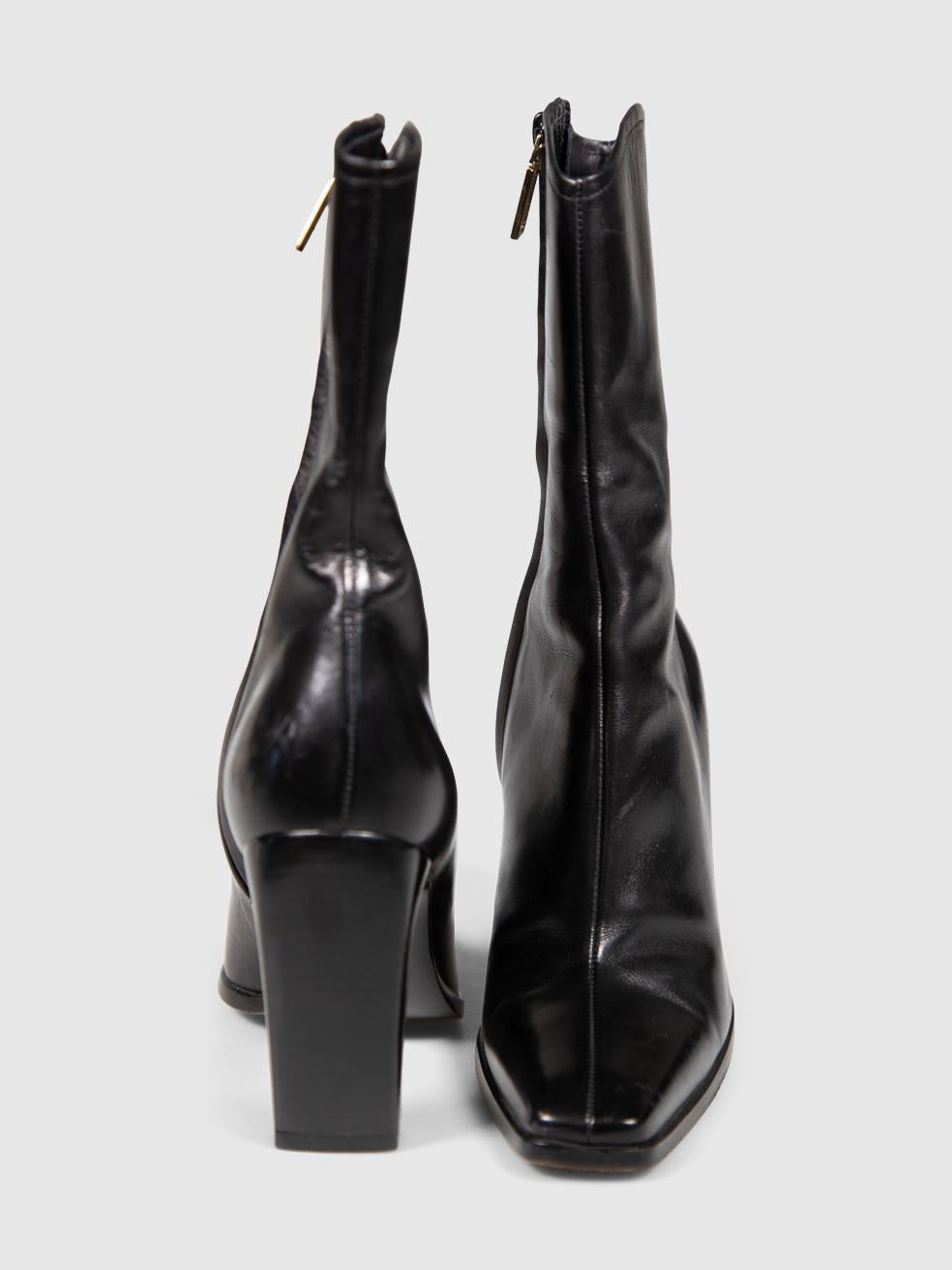 Women's Gucci Black Leather Heeled Square Toe Boots Size IT 35.5