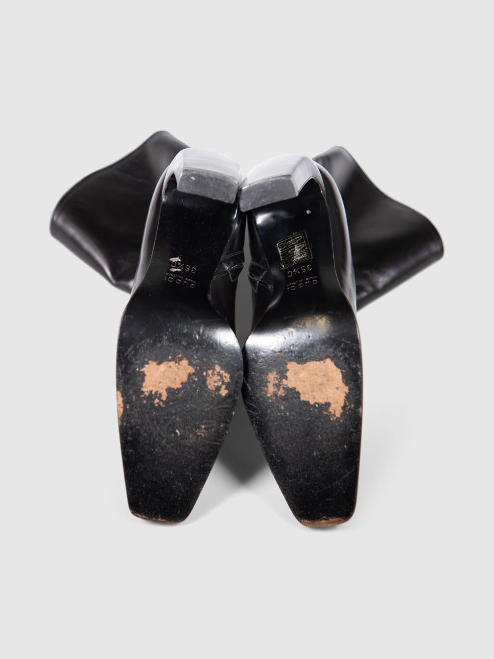 Gucci Black Leather Heeled Square Toe Boots Size IT 35.5 1