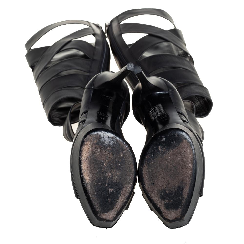 Gucci Black Leather Helena Gladiator Platform Knee High Boots Size 38 In Good Condition In Dubai, Al Qouz 2