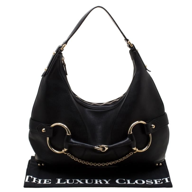 Gucci Black Leather Heritage Horsebit Hobo 8