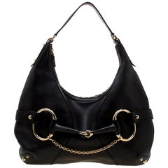 Gucci Black Leather Heritage Horsebit Hobo