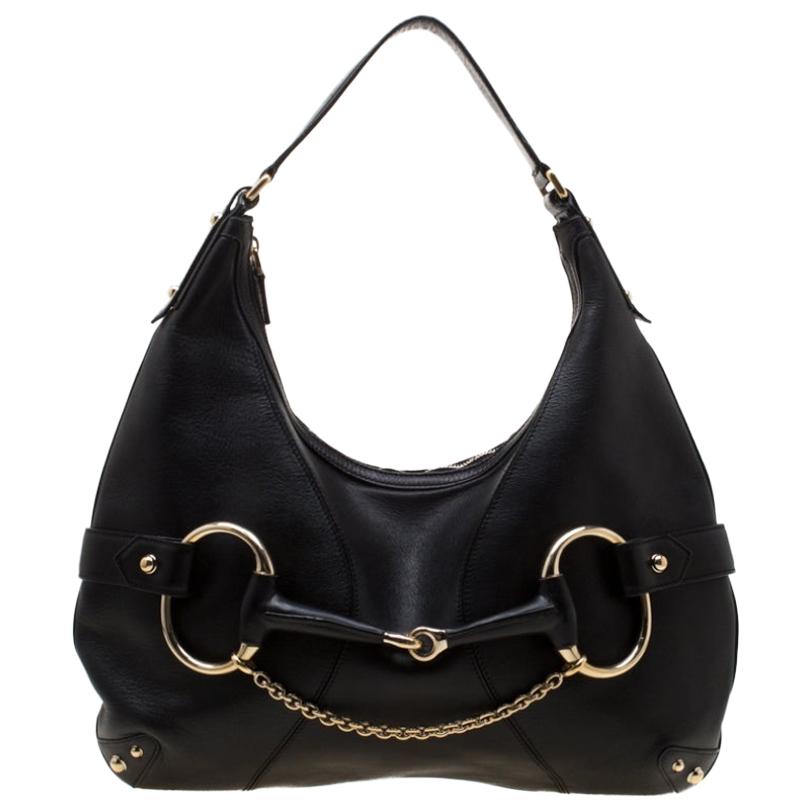 Gucci Black Leather Heritage Horsebit Hobo