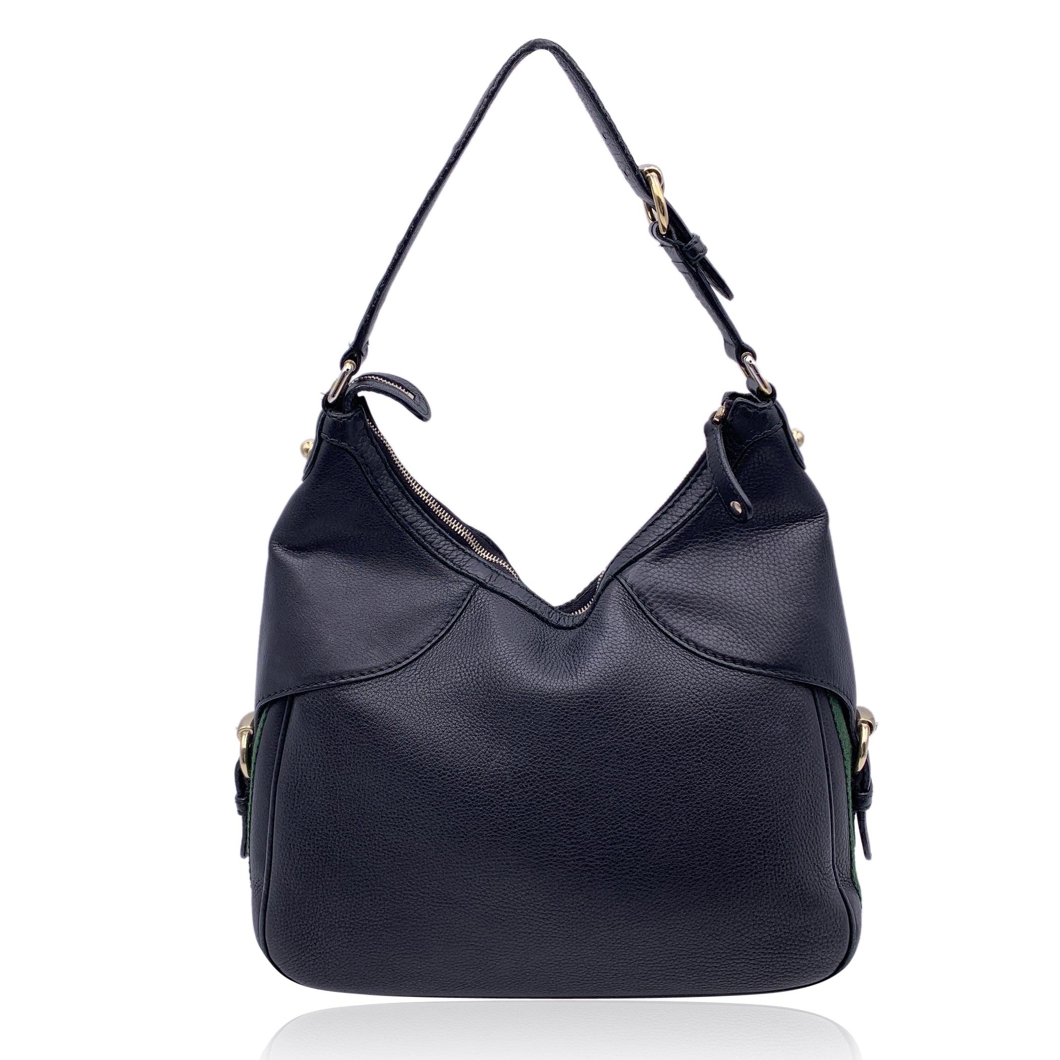 Gucci Black Leather Heritage Horsebit Hobo Shoulder Bag In Good Condition For Sale In Rome, Rome