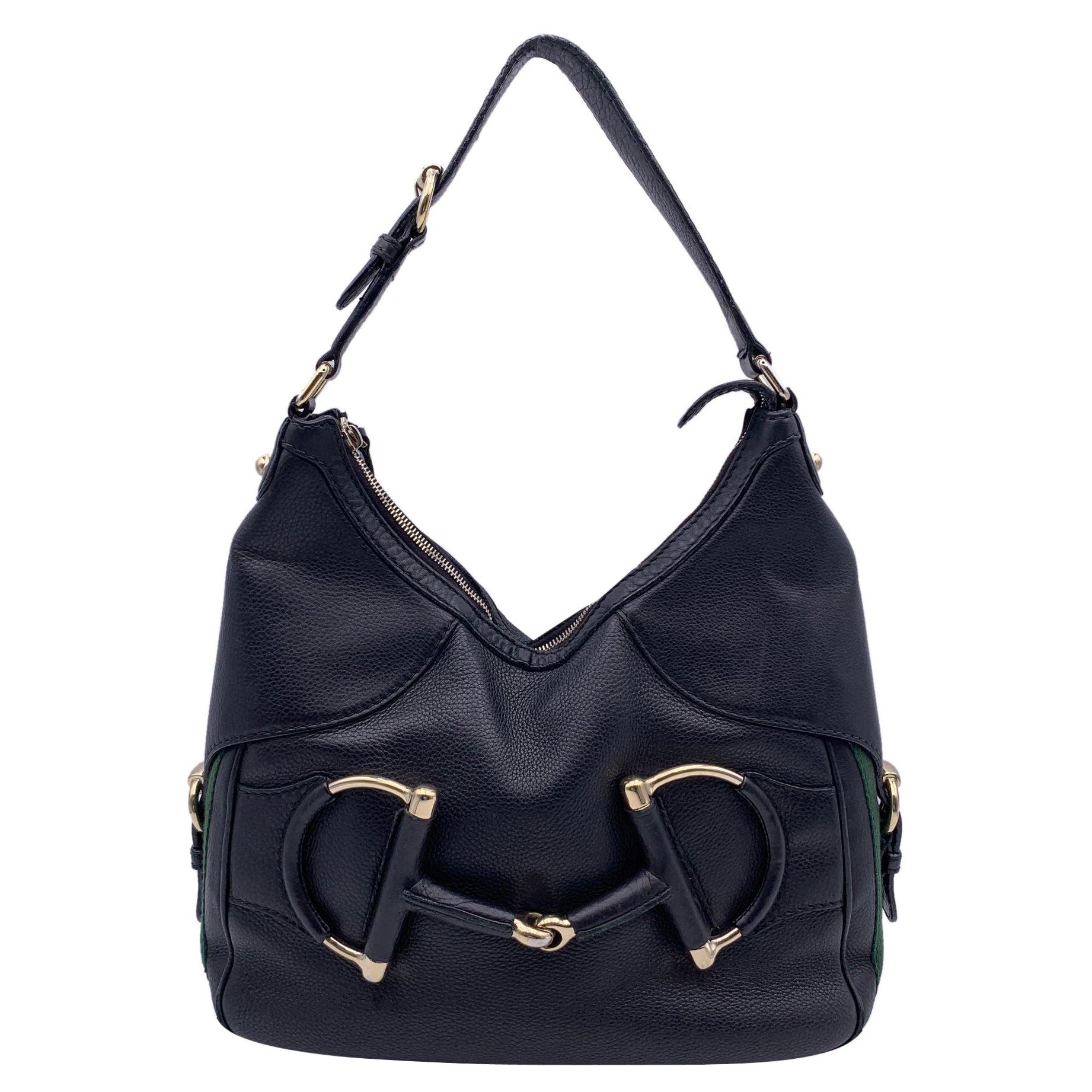Gucci Black Leather Heritage Horsebit Hobo Shoulder Bag