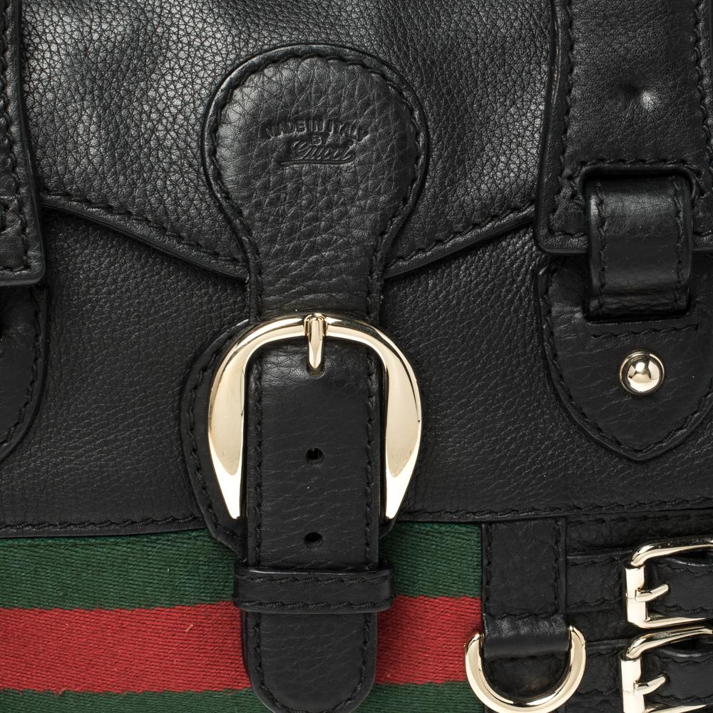 Gucci Heritage Web Boston Tasche aus schwarzem Leder 5