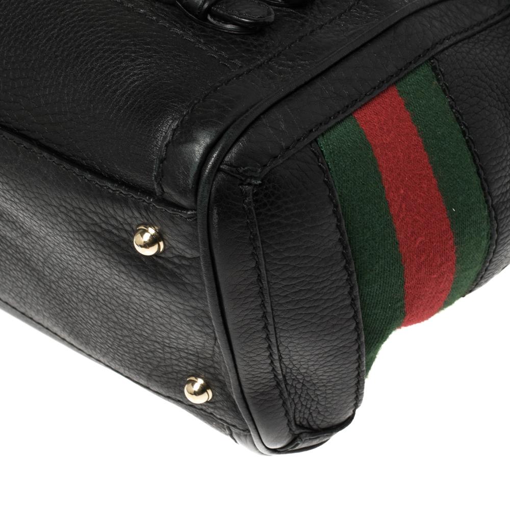 Gucci Heritage Web Boston Tasche aus schwarzem Leder 6