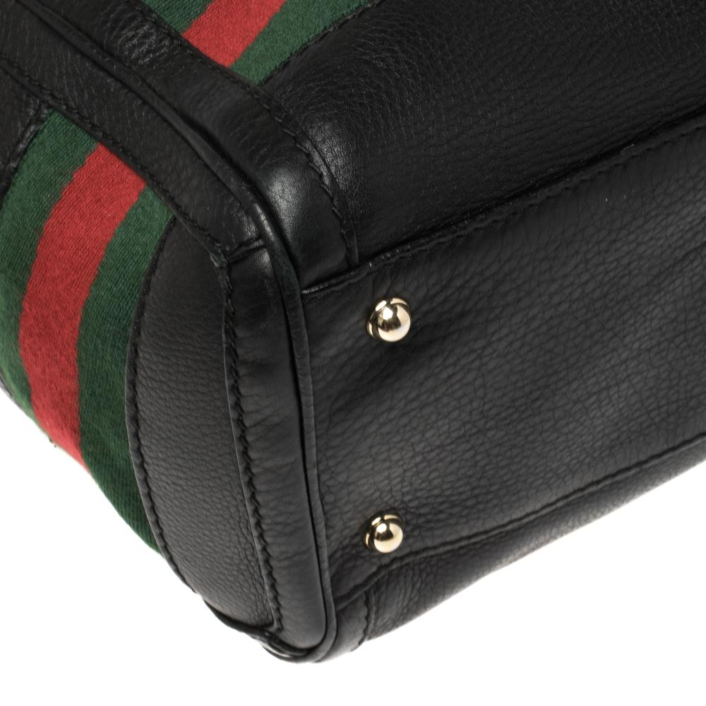 Gucci Heritage Web Boston Tasche aus schwarzem Leder 7