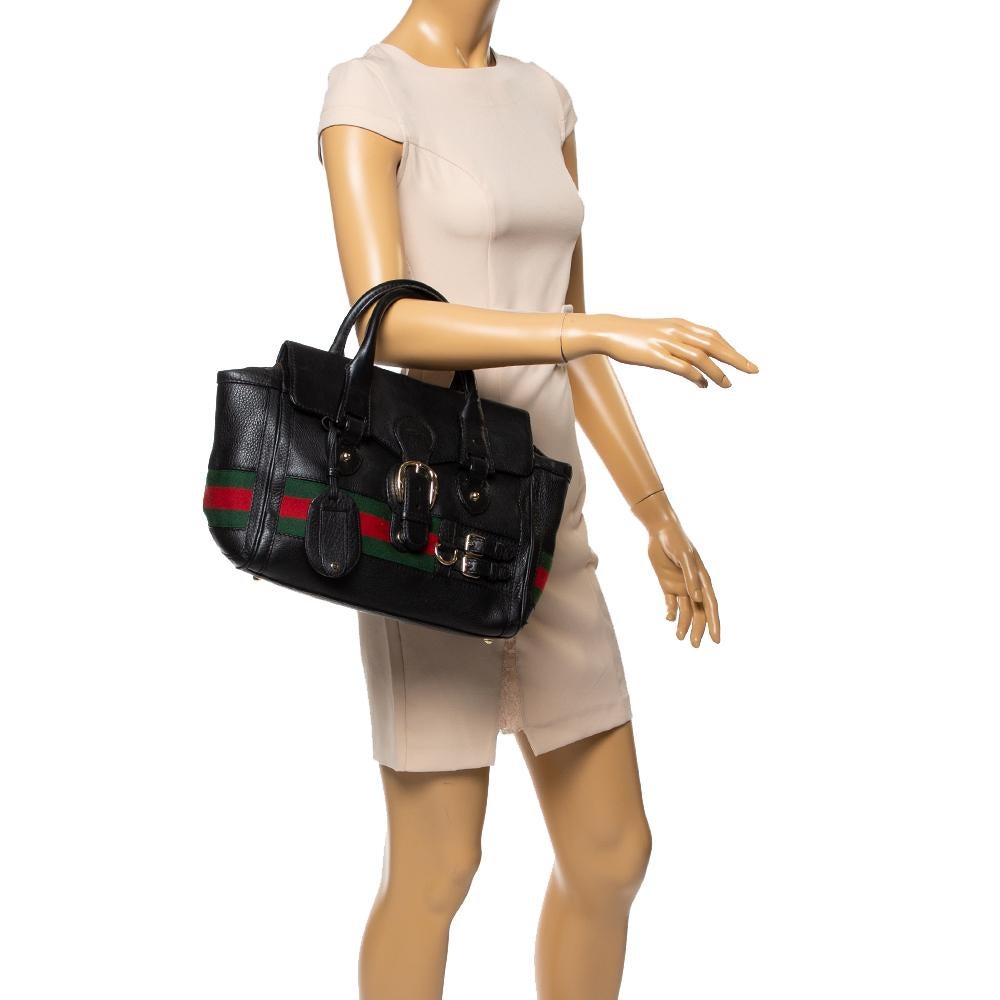 Gucci Heritage Web Boston Tasche aus schwarzem Leder (Schwarz)